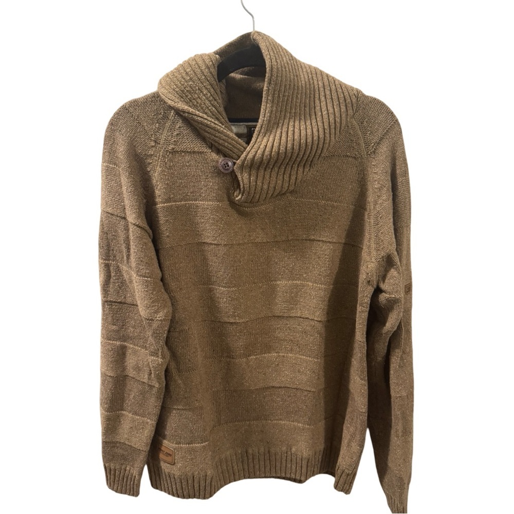 Point Zero Sweater Men L Brown Shawl Collar Knit Button Long Sleeves Pullover